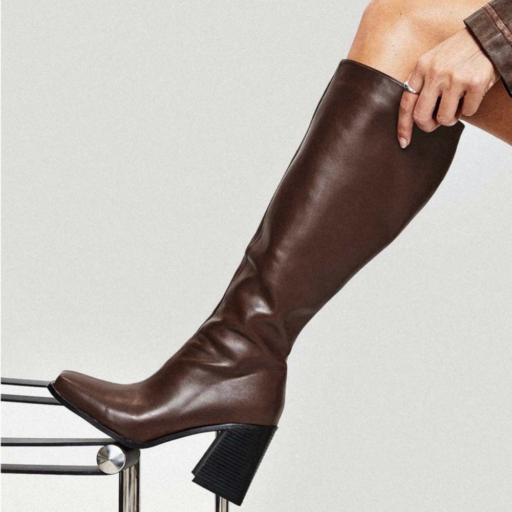 Princess Polly Chocolate Brown Heeled Boots BROWN 9 & 10 BLACK 7